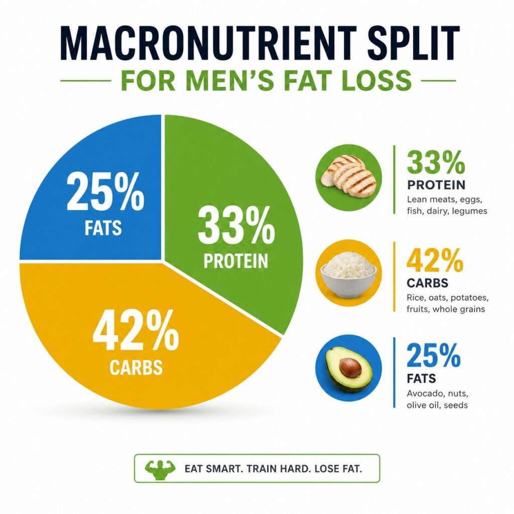 Clean nutrition infographic featuring 33% protein, 42% carbs, and 25% fats