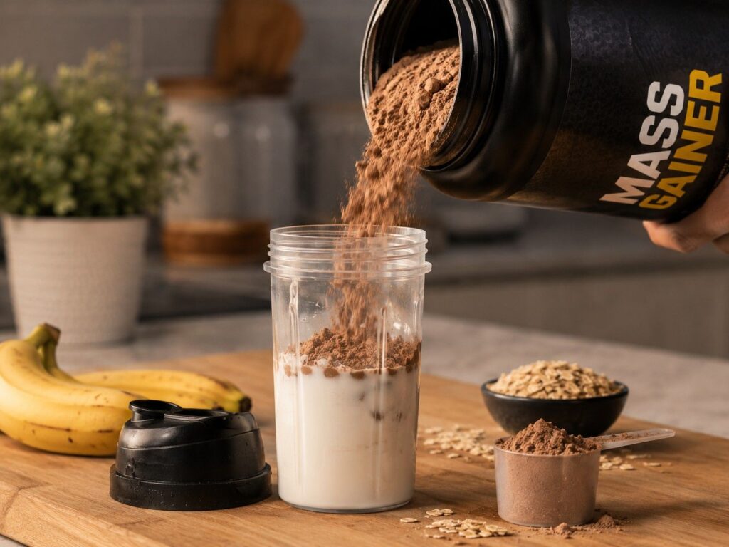 "How to mix mass gainer shake with milk for skinny guys – post workout nutrition"