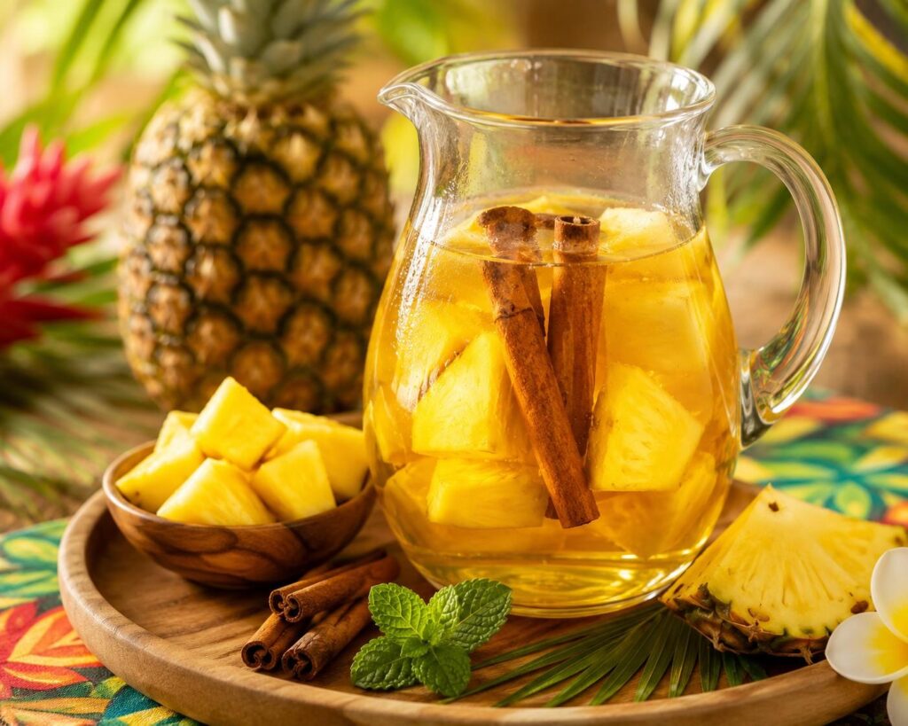 Pineapple cinnamon detox water pitcher for digestion, insulin regulation, and belly fat reduction
