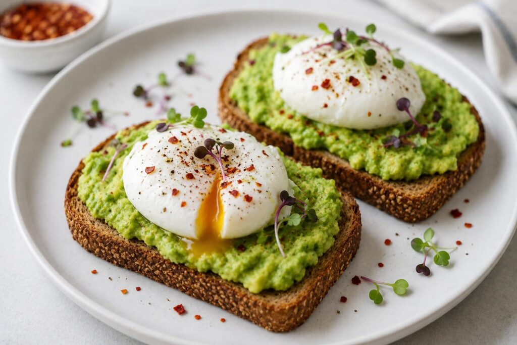 Whole wheat toast with avocado and egg as a pre workout breakfast.