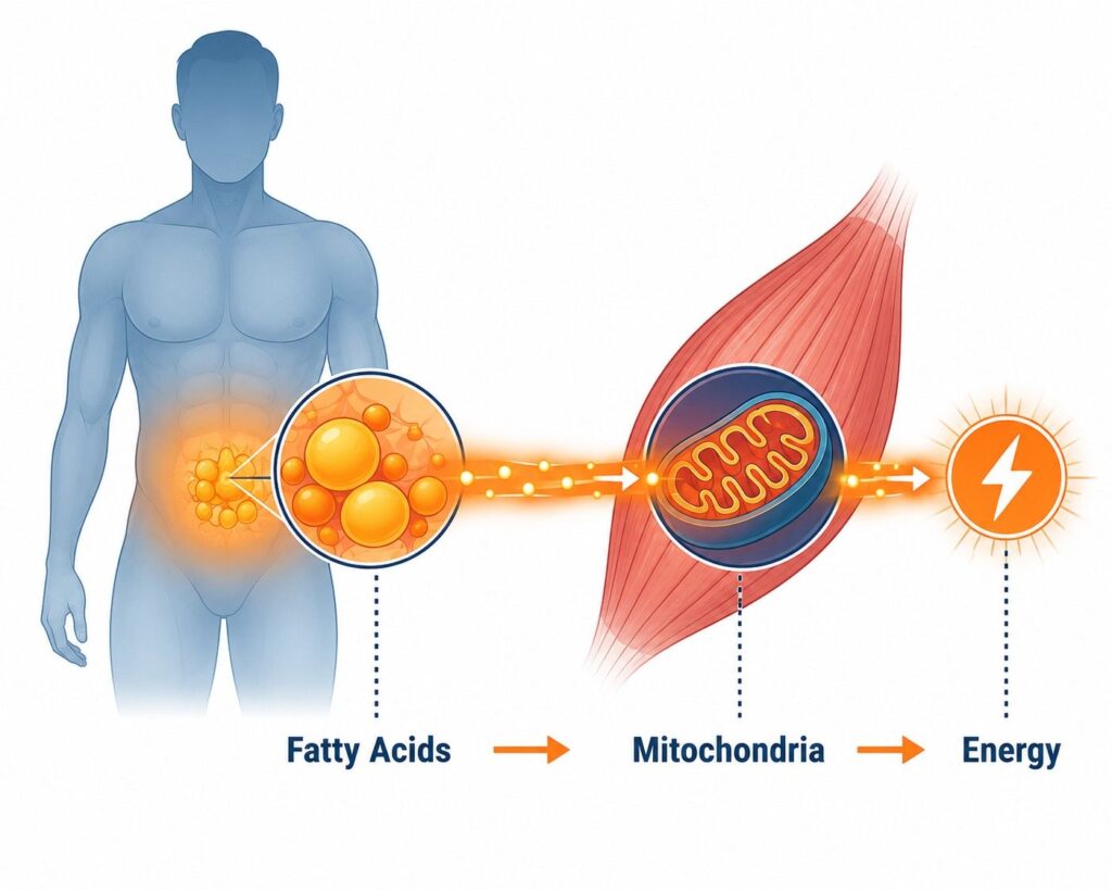 L-carnitine transports fatty acids into mitochondria for energy — how L-carnitine supports fat burning in pre-workout supplements
