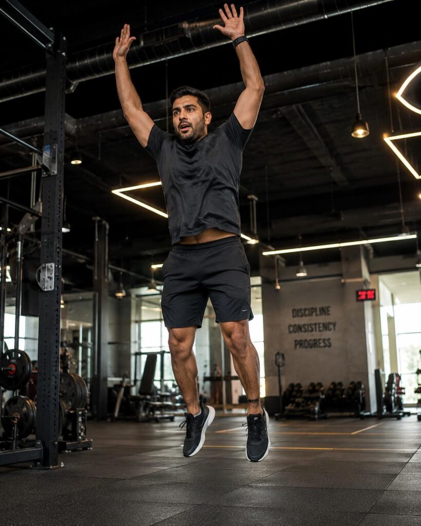 Person performing a burpee during metabolic circuit training in weeks 5 and 6 of beginner fat loss workout plan.