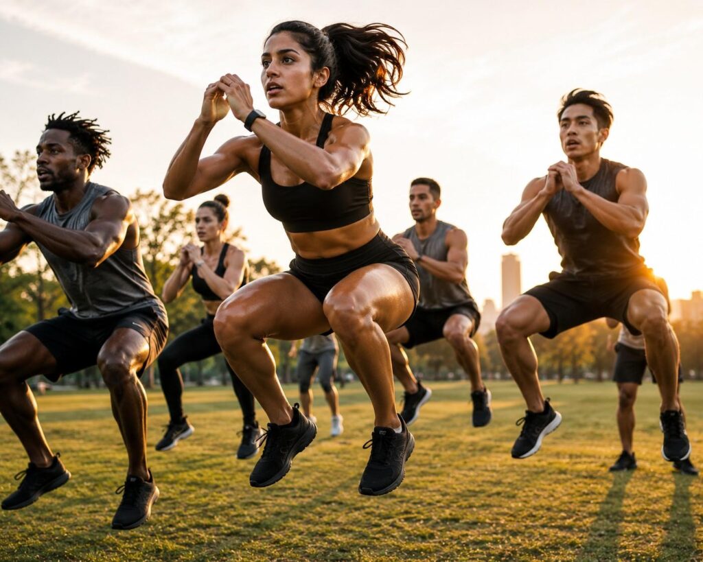 HIIT workout for thigh fat loss - jump squats and interval training exercises.