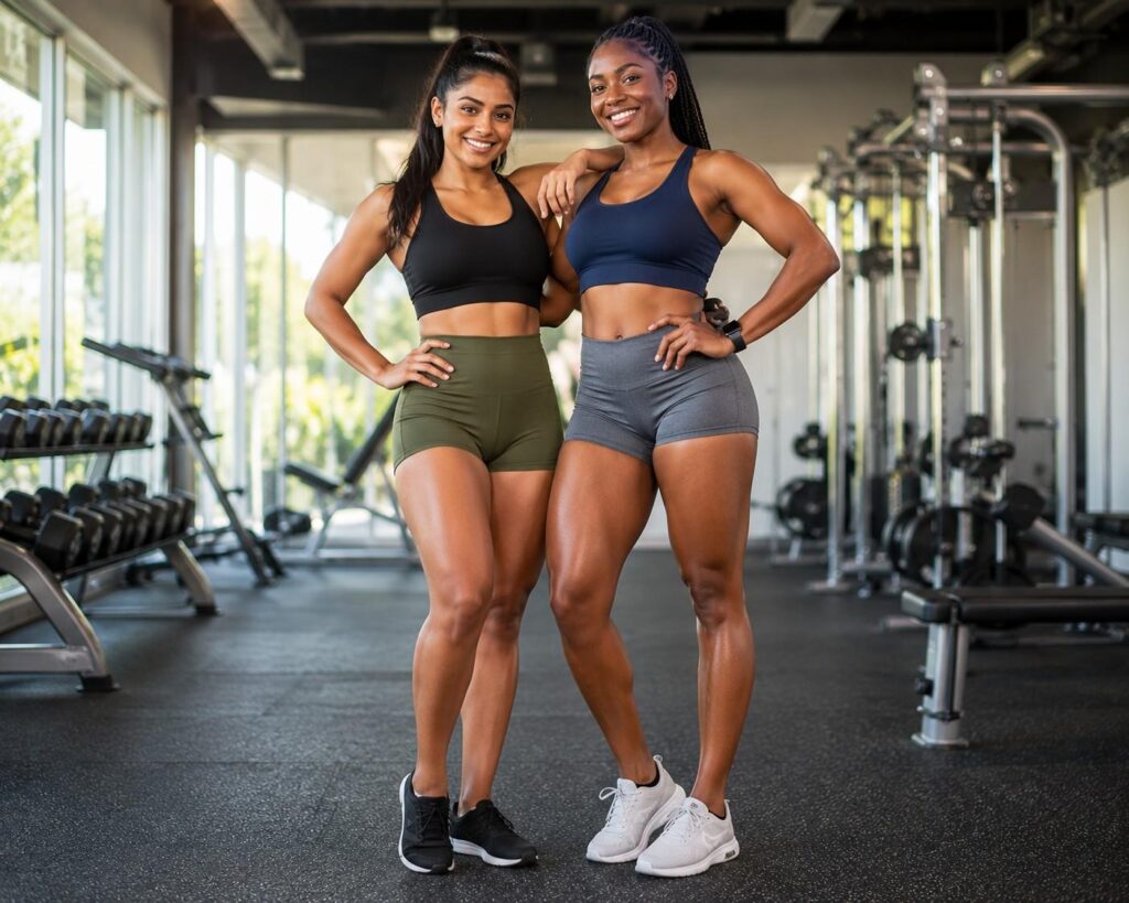 Women who successfully lost thigh fat through exercise supplements and healthy diet.
