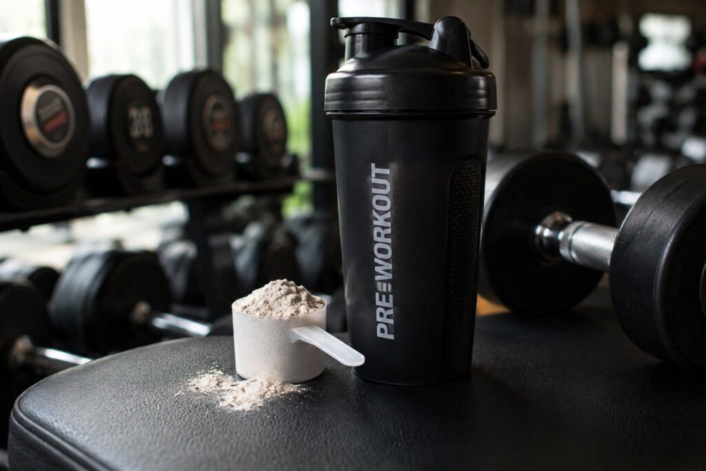 Beginner mixing pre-workout before gym session in India.