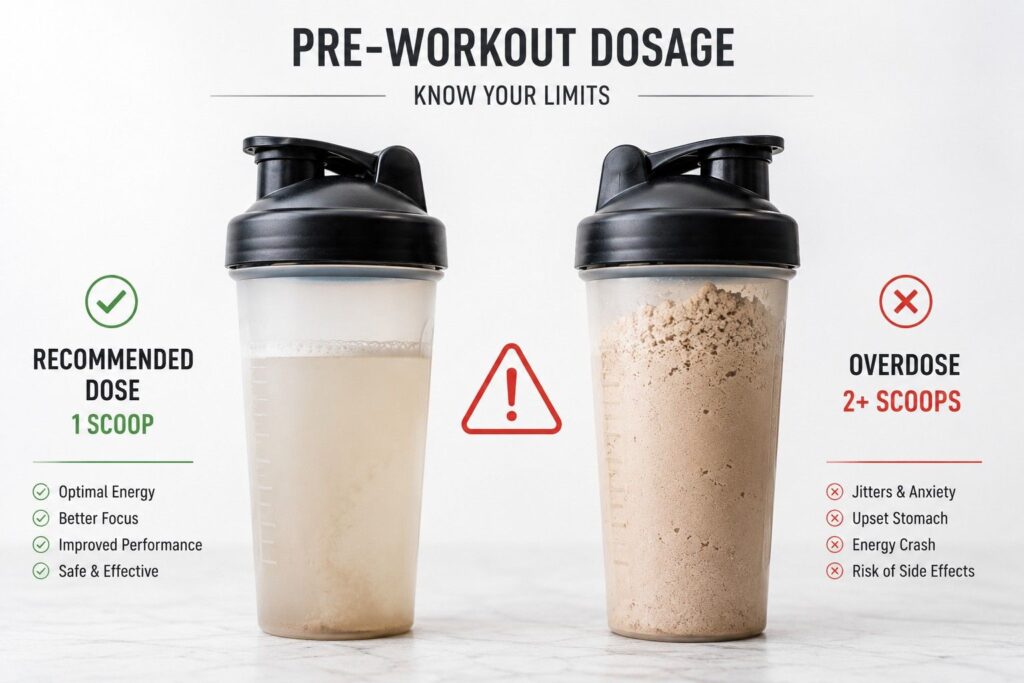 Common pre workout mistakes beginners make by overdosing scoops.