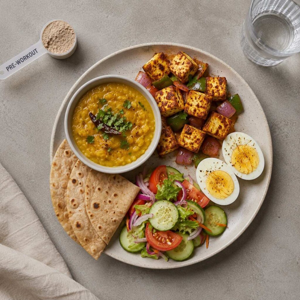 Balanced Indian diet vs pre-workout supplement role.
