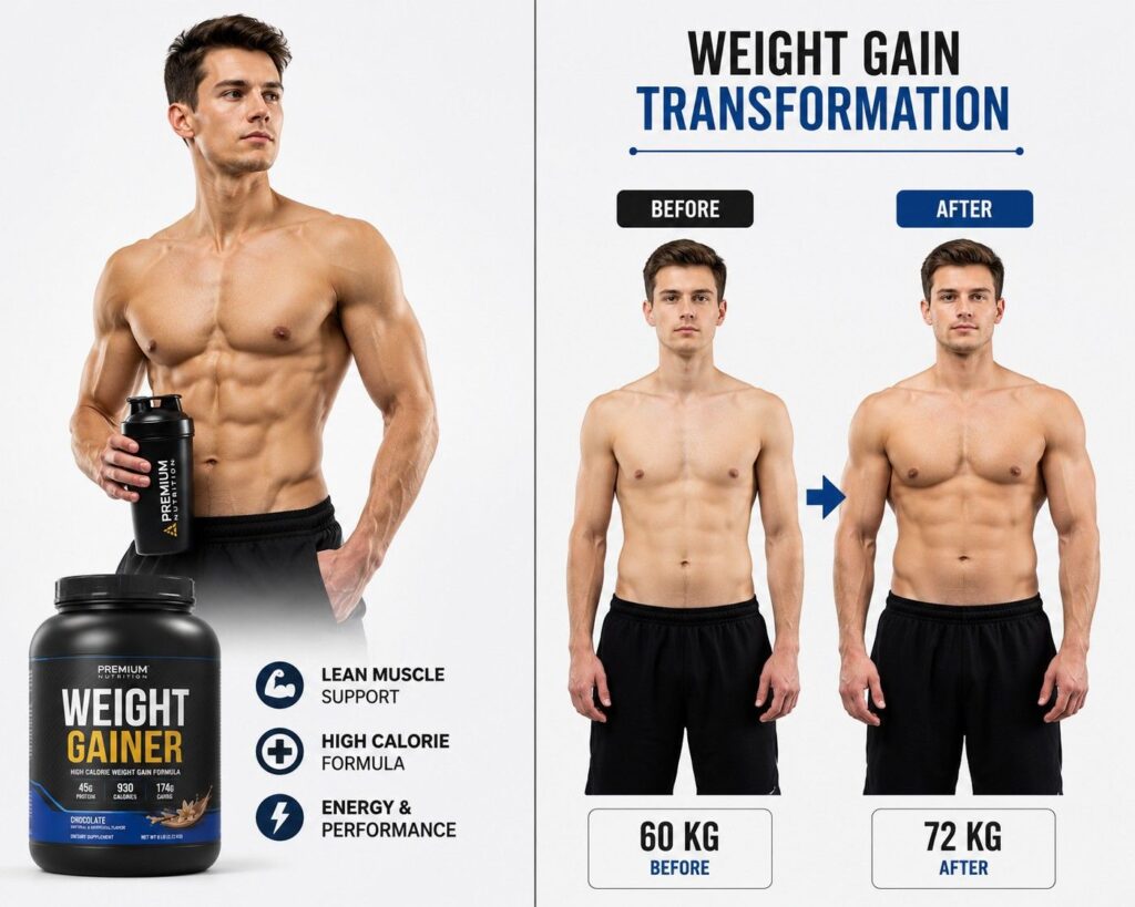 Lean muscle gain vs total body weight gain difference visual comparison.
