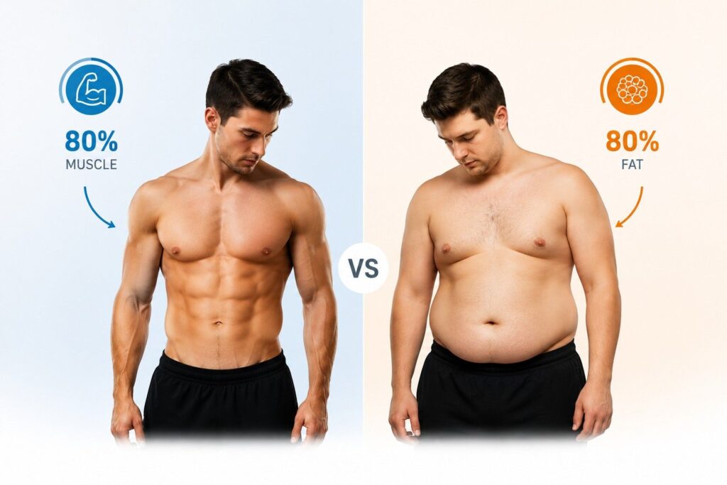 Comparison of lean muscle gain versus unwanted fat gain from incorrect mass gainer use.