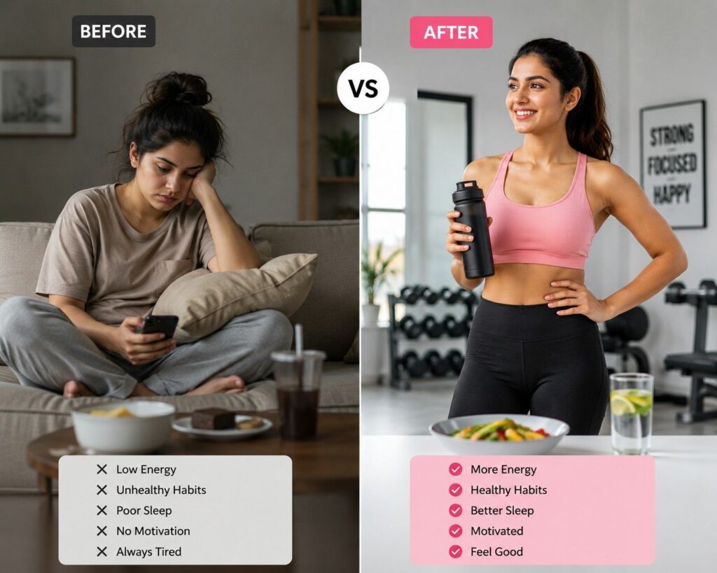 confident girl after completing belly fat loss workout routine — transformation through consistency.