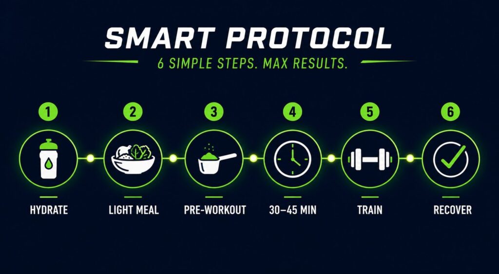 6-step protocol for safely taking pre-workout on an empty stomach.