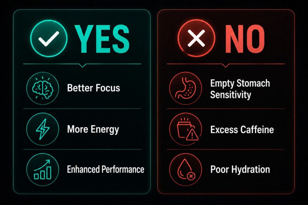 Is taking pre-workout on empty stomach good or bad — summary comparison chart.