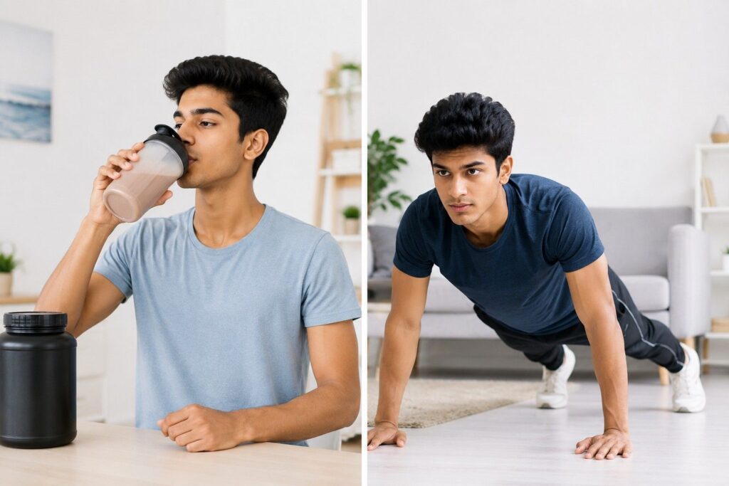 Comparison of taking mass gainer with and without workout.