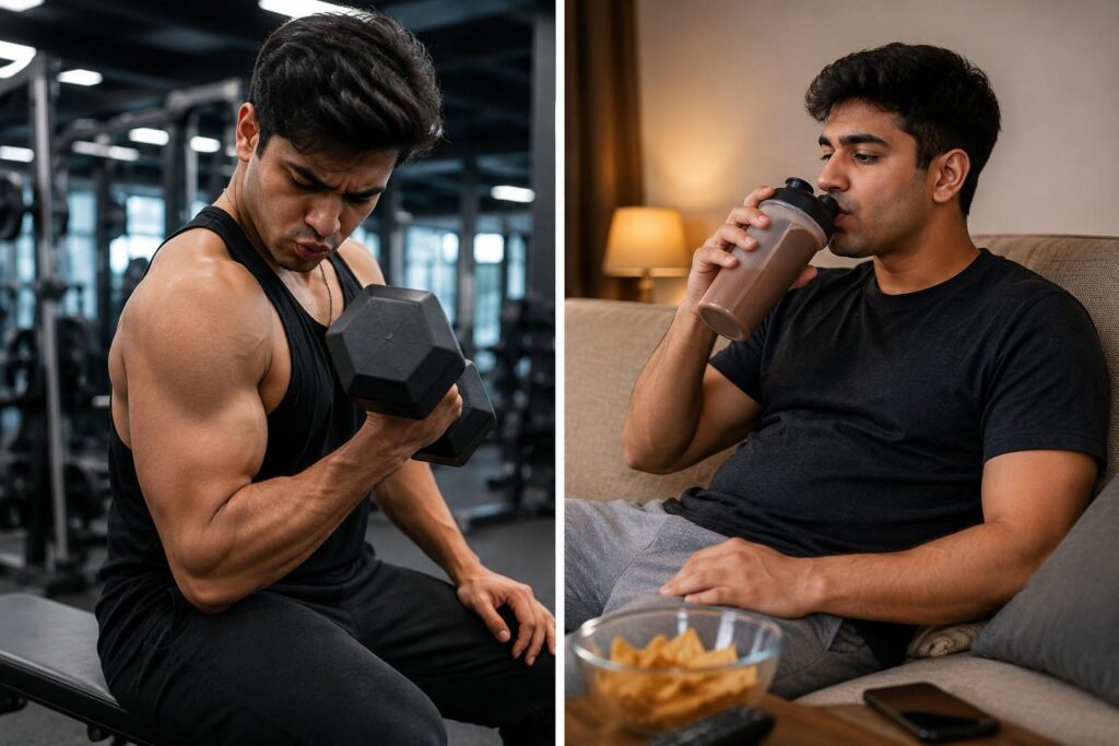 Comparison of protein used during workout versus wasted without exercise when taking mass gainer.