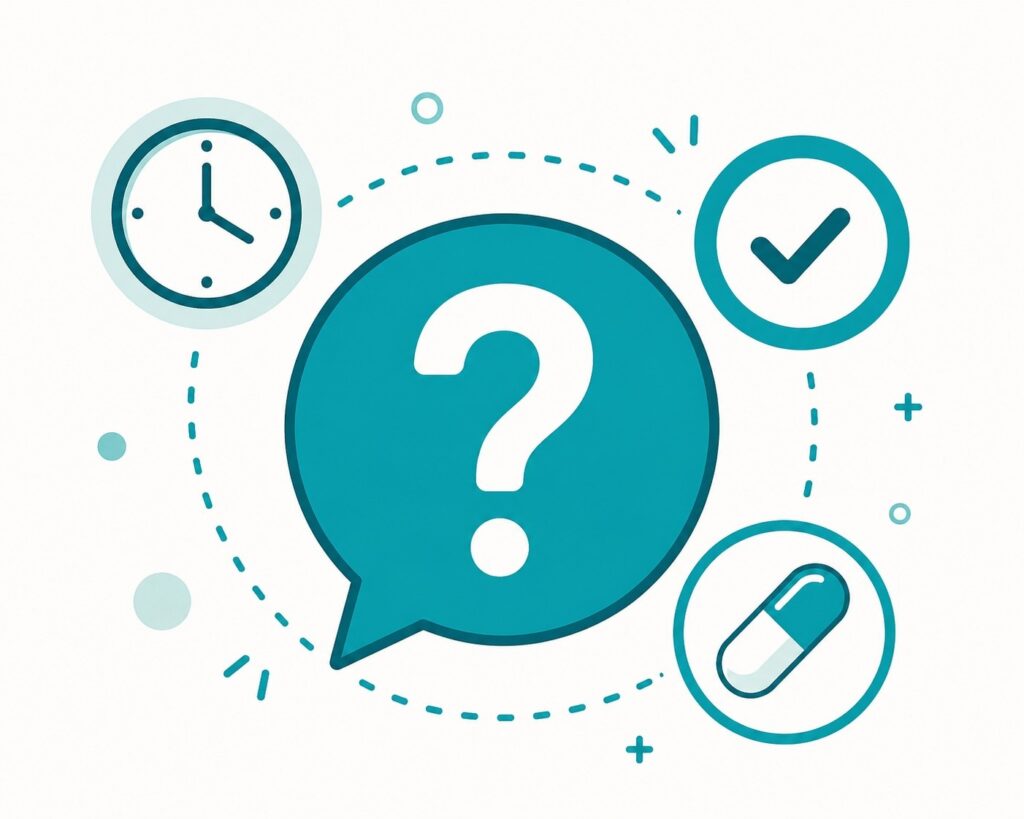 A simple flat illustration of a question mark inside a speech