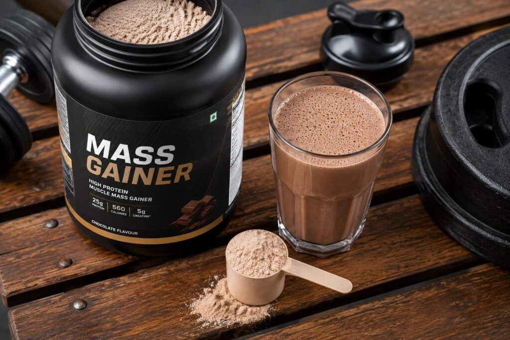 Mass gainer powder scoop and shake for beginners