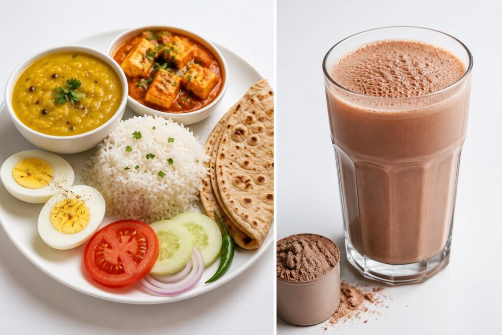 Comparison of Indian home diet food and mass gainer shake