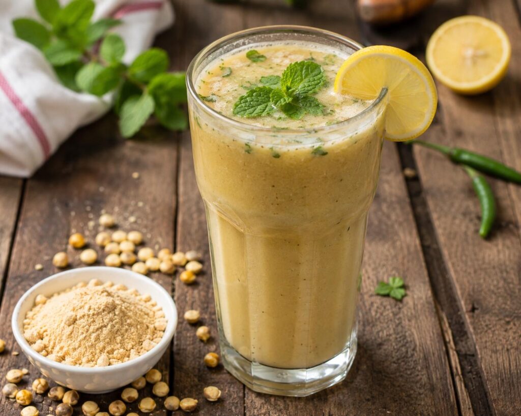 Glass of sattu drink a traditional Indian pre workout snack