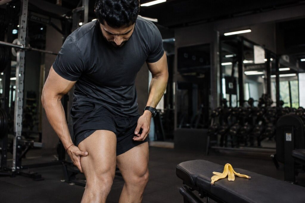 Potassium in banana helping prevent muscle cramps during workout