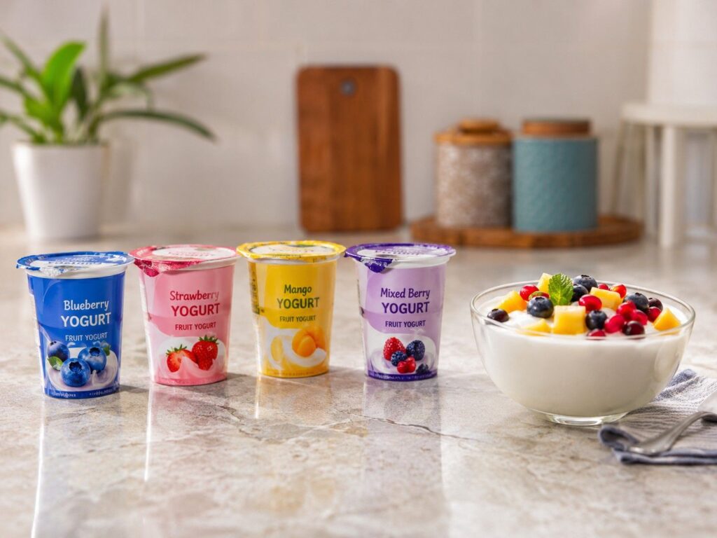 Flavored yogurt cups versus plain curd for fat loss