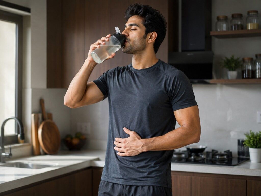 Person comfortably drinking caffeine free pre workout supplement