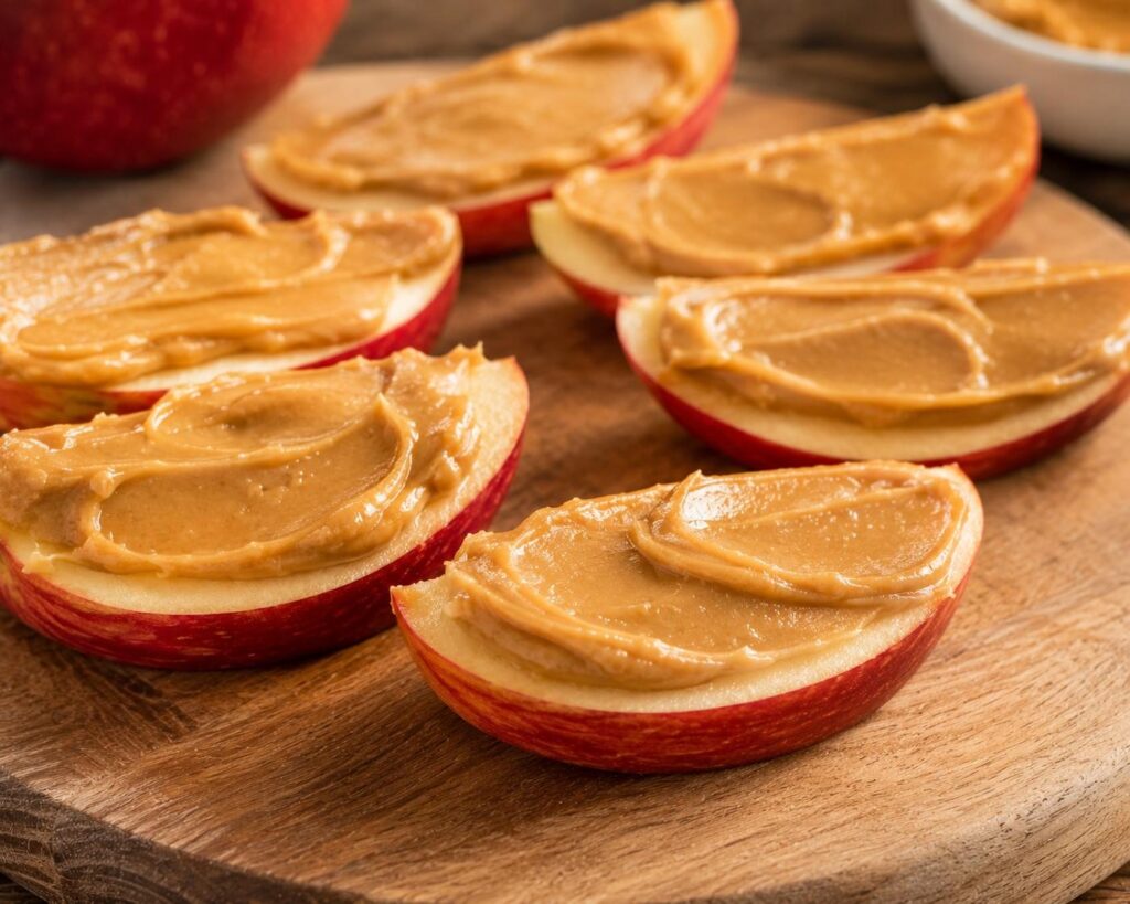 Peanut butter with apple slices healthy fat loss snack