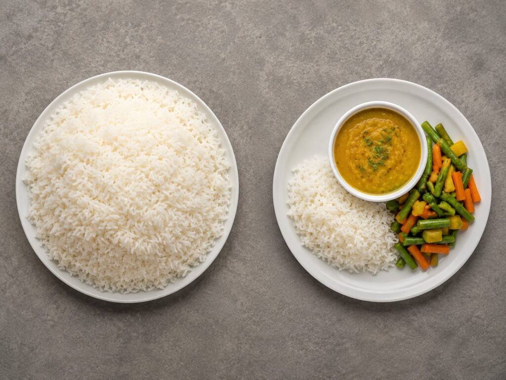Portion control of white rice for fat loss diet